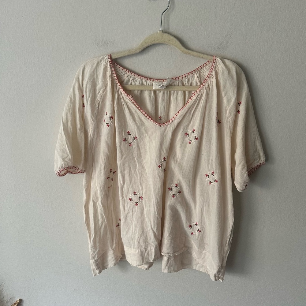 THE GREAT. Ivory Blouse with Scarlet Accents